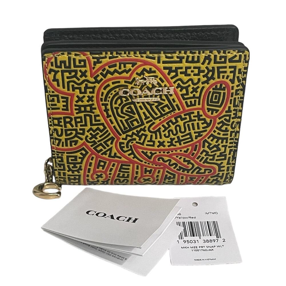 Coach Disney Mickey Mouse X Keith Haring Snap Wallet New